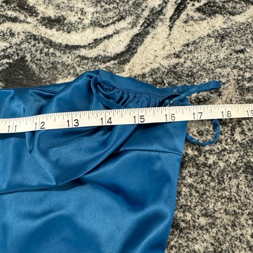 OH POLLY size 10 mini spaghetti strap cerulean blue mini satin dress - Picture 13 of 16